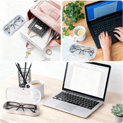 Glasses Case Hard Shell, Cute Bow Eyeglass Case, Clear Glasses Case for Women Girls Sunglasses Reading Glasses