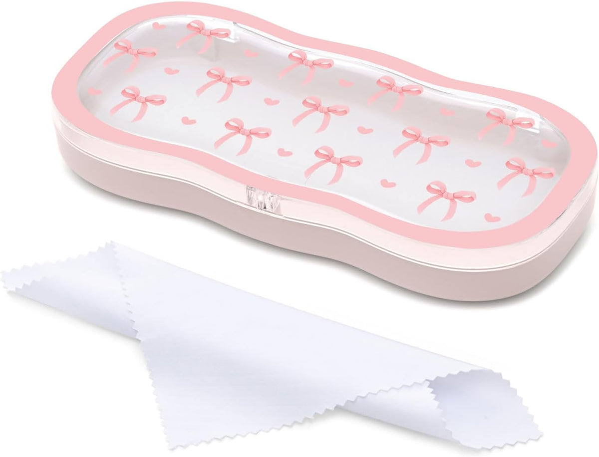 Glasses Case Hard Shell, Cute Bow Eyeglass Case, Clear Glasses Case for Women Girls Sunglasses Reading Glasses