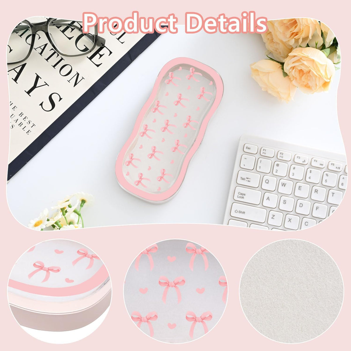 Glasses Case Hard Shell, Cute Bow Eyeglass Case, Clear Glasses Case for Women Girls Sunglasses Reading Glasses