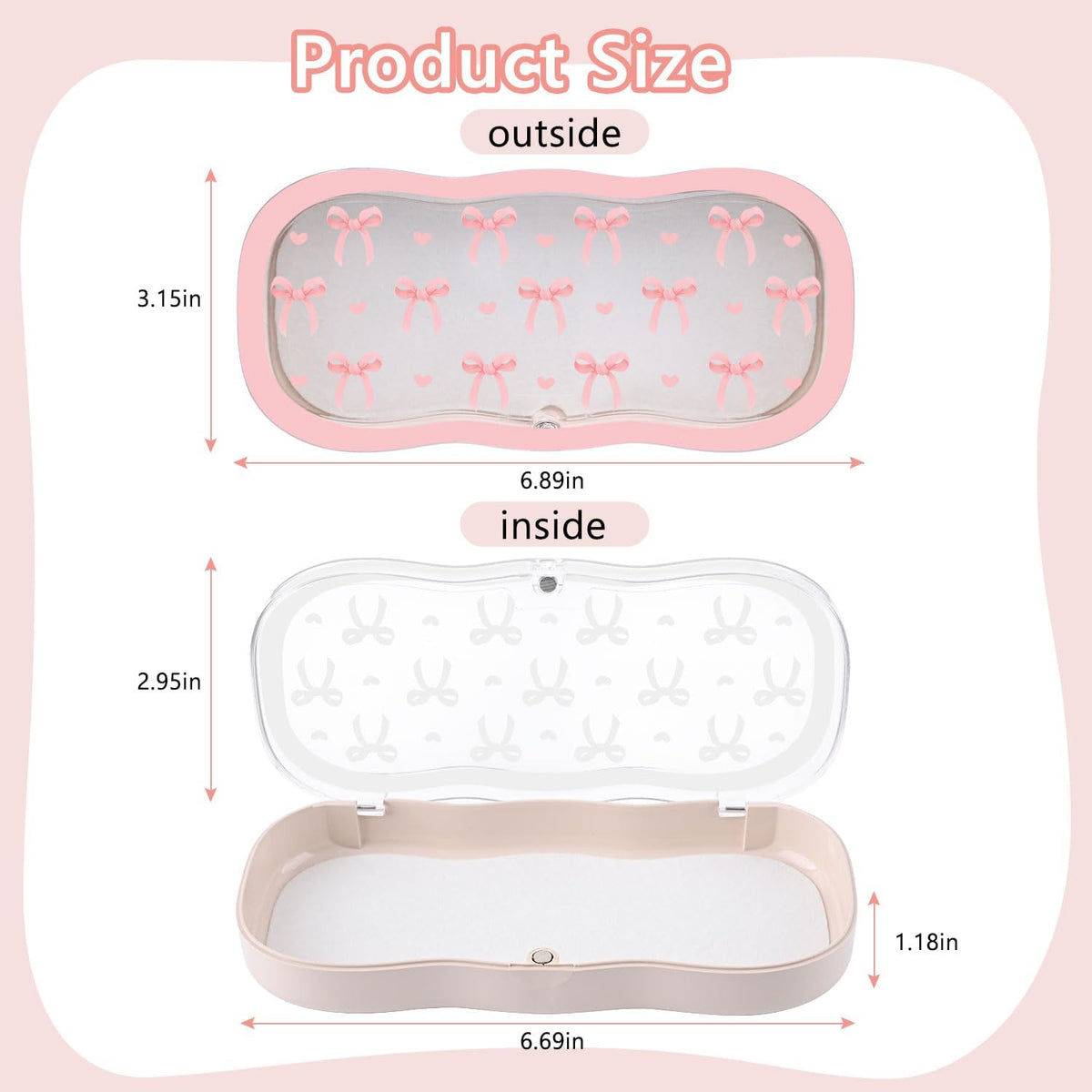 Glasses Case Hard Shell, Cute Bow Eyeglass Case, Clear Glasses Case for Women Girls Sunglasses Reading Glasses