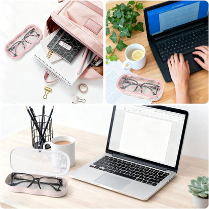 Glasses Case Hard Shell, Cute Bow Eyeglass Case, Clear Glasses Case for Women Girls Sunglasses Reading Glasses