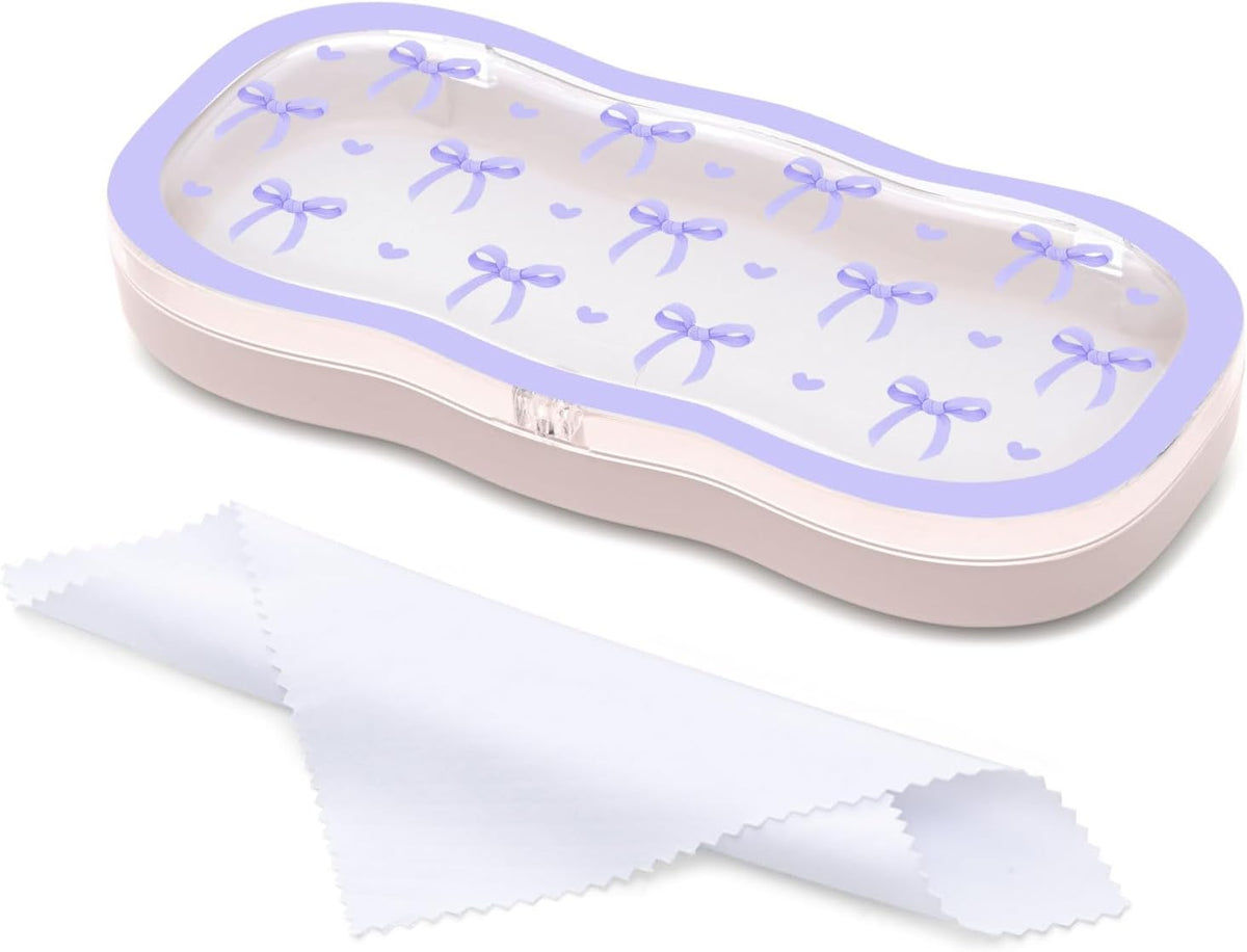 Glasses Case Hard Shell, Cute Bow Eyeglass Case, Clear Glasses Case for Women Girls Sunglasses Reading Glasses
