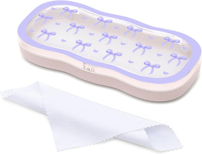 Glasses Case Hard Shell, Cute Bow Eyeglass Case, Clear Glasses Case for Women Girls Sunglasses Reading Glasses