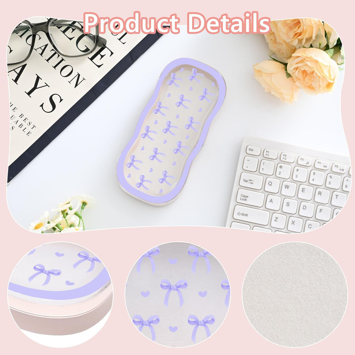 Glasses Case Hard Shell, Cute Bow Eyeglass Case, Clear Glasses Case for Women Girls Sunglasses Reading Glasses