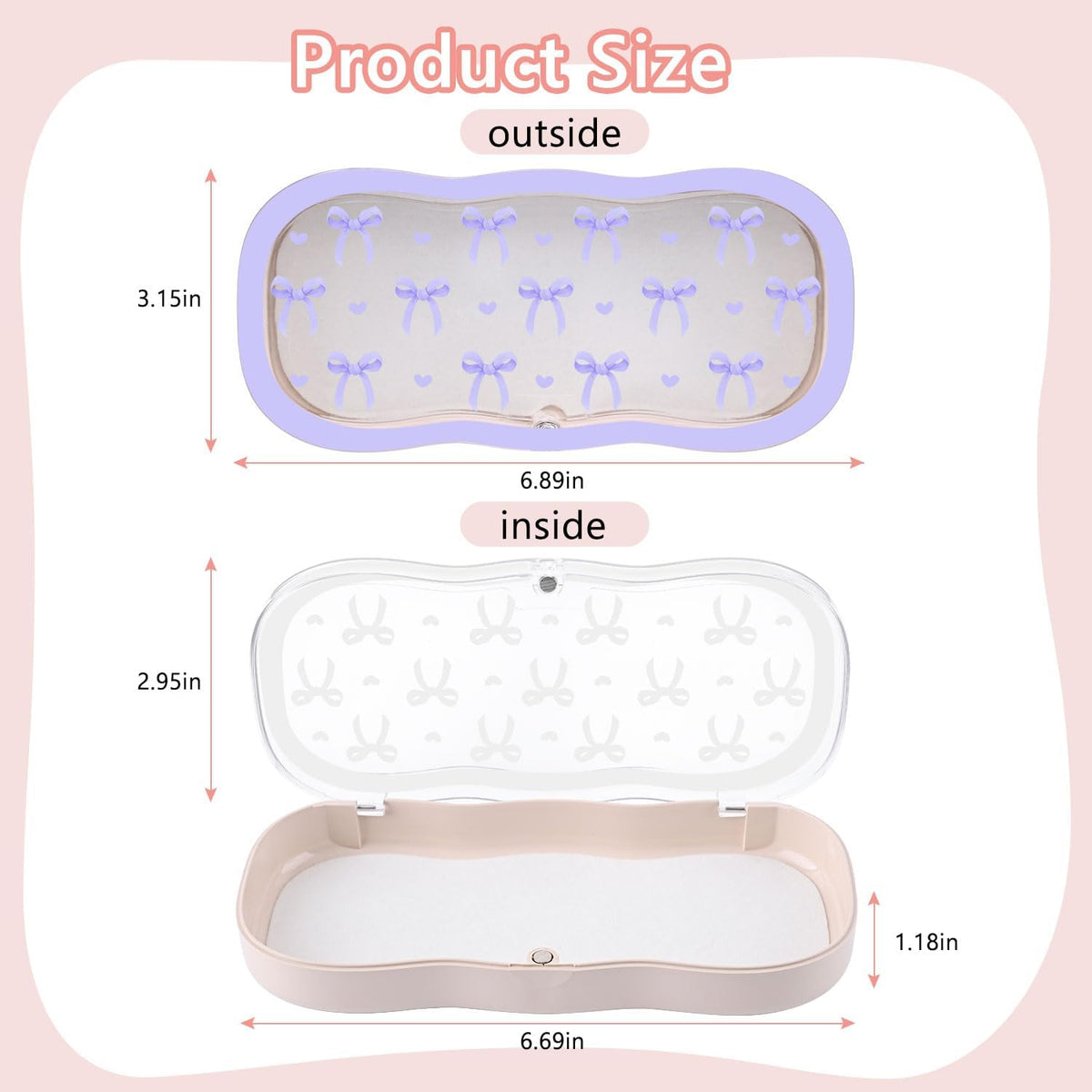 Glasses Case Hard Shell, Cute Bow Eyeglass Case, Clear Glasses Case for Women Girls Sunglasses Reading Glasses