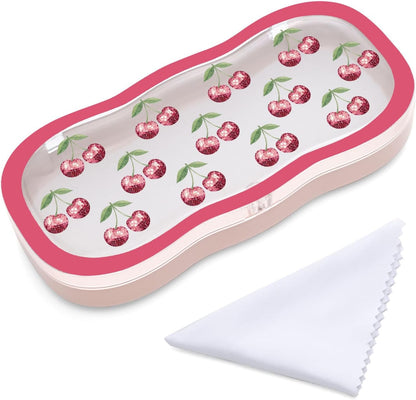 Glasses Case Hard Shell, Cute Bow Eyeglass Case, Clear Glasses Case for Women Girls Sunglasses Reading Glasses