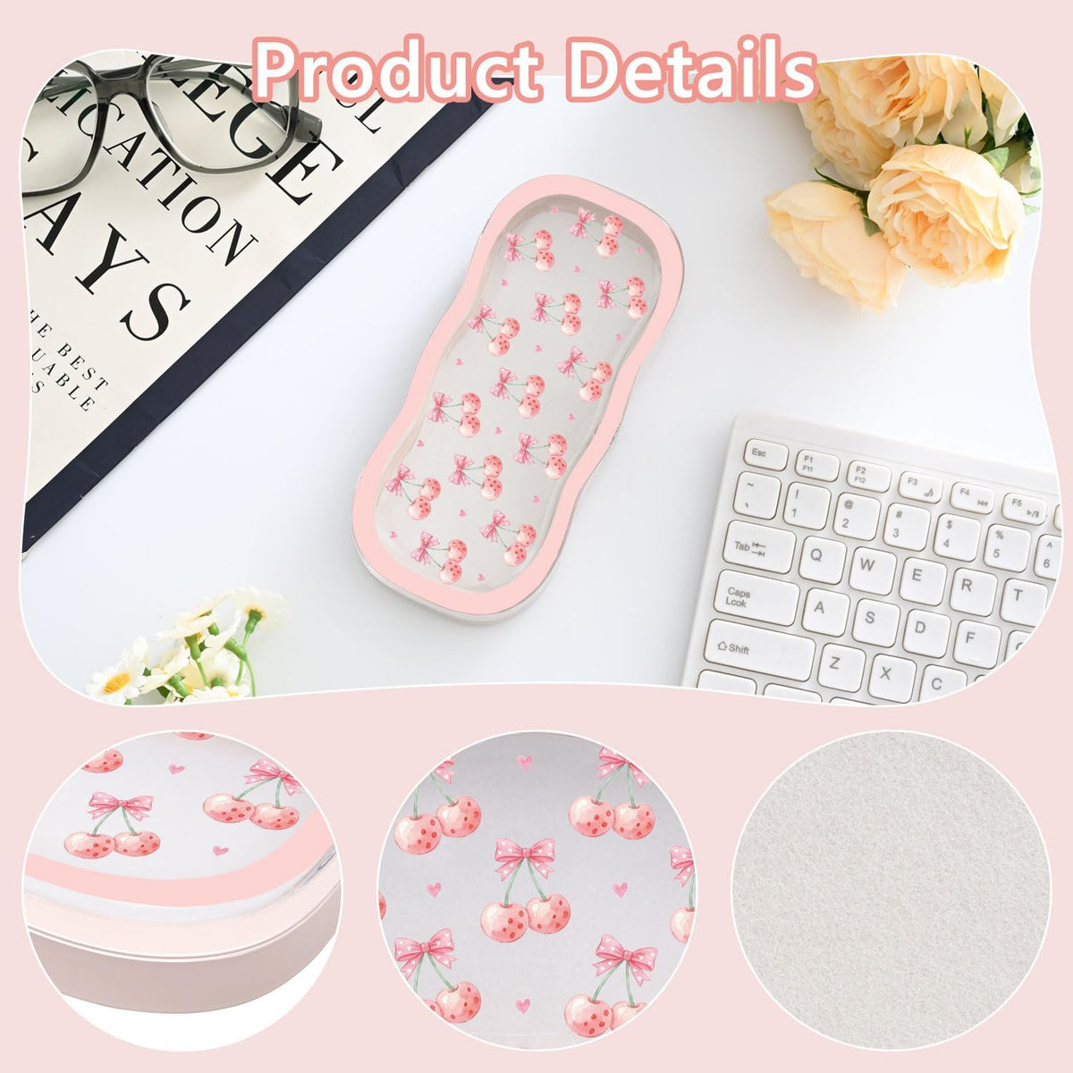Glasses Case Hard Shell, Cute Bow Eyeglass Case, Clear Glasses Case for Women Girls Sunglasses Reading Glasses