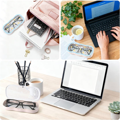 Glasses Case Hard Shell, Cute Bow Eyeglass Case, Clear Glasses Case for Women Girls Sunglasses Reading Glasses