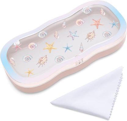 Glasses Case Hard Shell, Cute Bow Eyeglass Case, Clear Glasses Case for Women Girls Sunglasses Reading Glasses