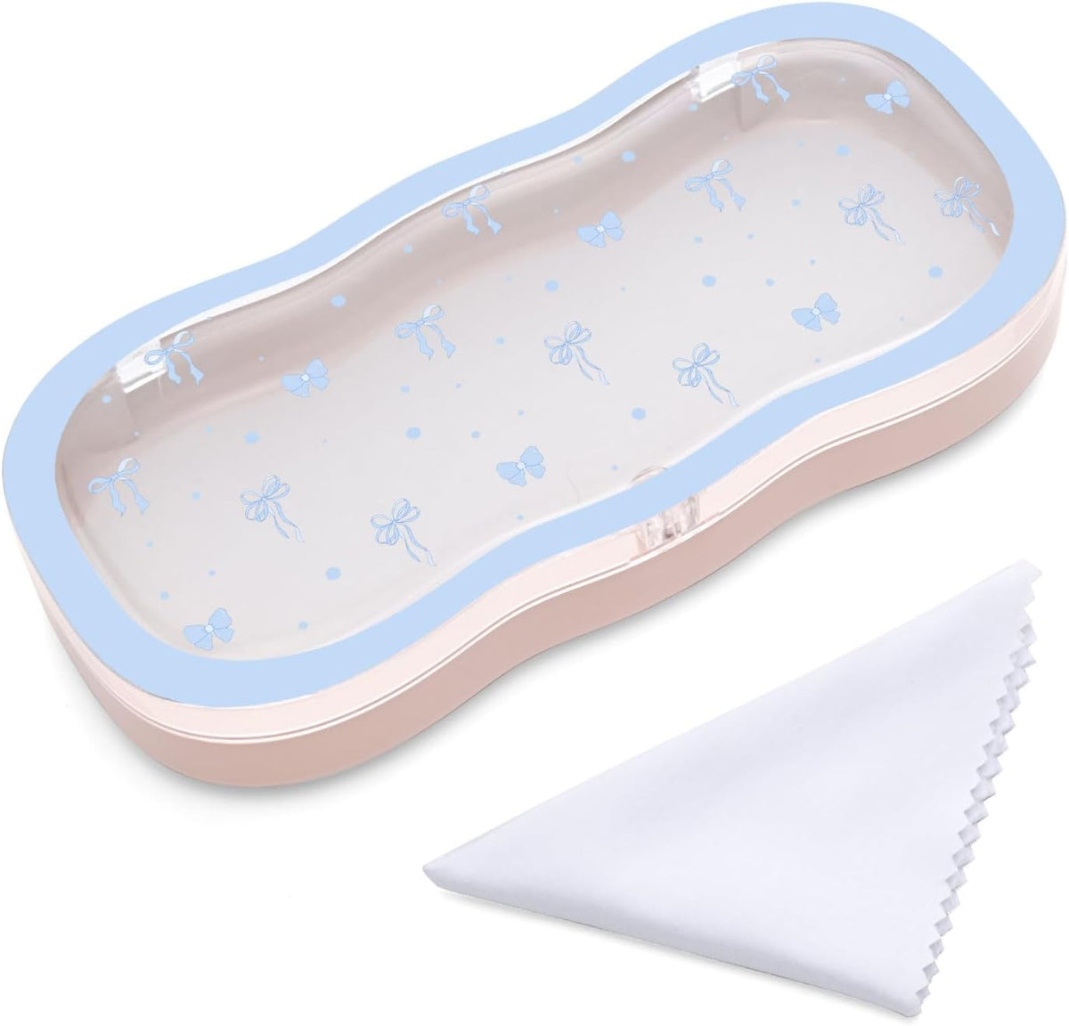 Glasses Case Hard Shell, Cute Bow Eyeglass Case, Clear Glasses Case for Women Girls Sunglasses Reading Glasses