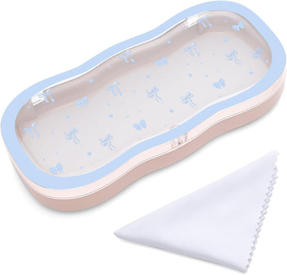 Glasses Case Hard Shell, Cute Bow Eyeglass Case, Clear Glasses Case for Women Girls Sunglasses Reading Glasses