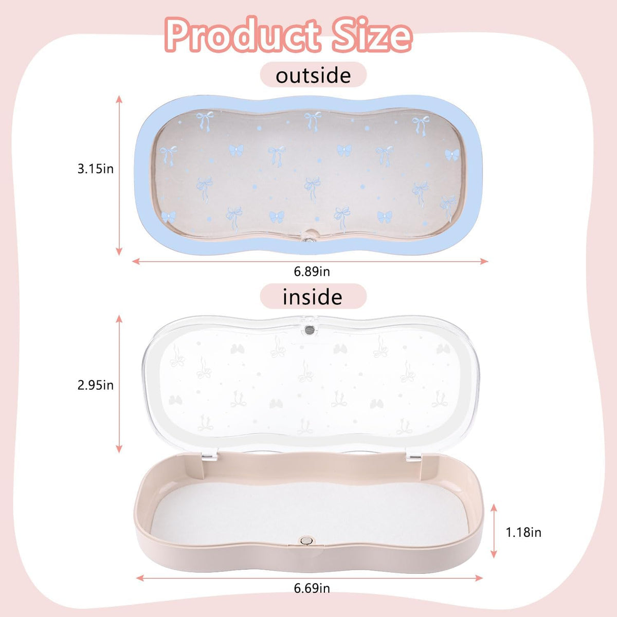Glasses Case Hard Shell, Cute Bow Eyeglass Case, Clear Glasses Case for Women Girls Sunglasses Reading Glasses