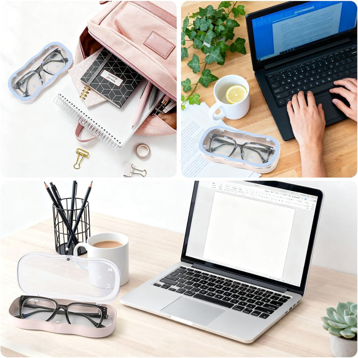 Glasses Case Hard Shell, Cute Bow Eyeglass Case, Clear Glasses Case for Women Girls Sunglasses Reading Glasses