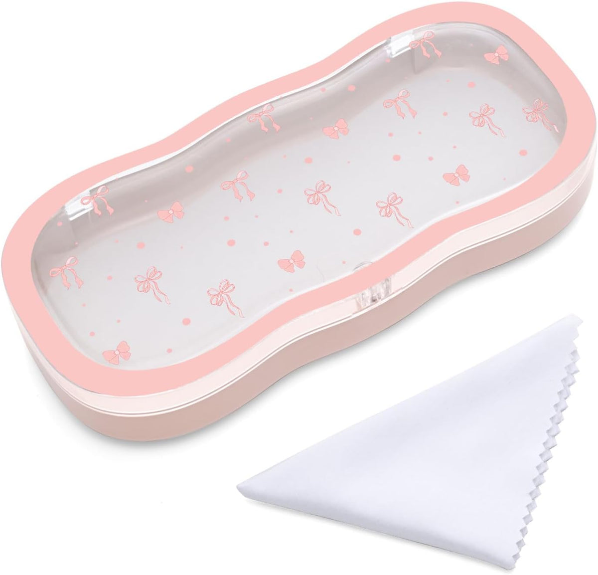 Glasses Case Hard Shell, Cute Bow Eyeglass Case, Clear Glasses Case for Women Girls Sunglasses Reading Glasses