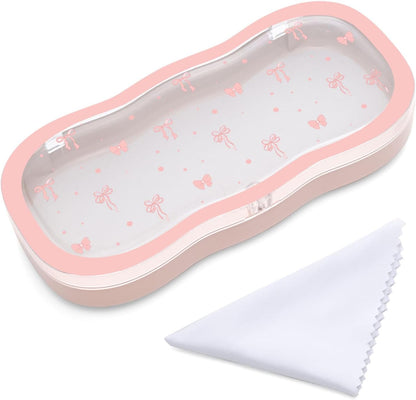 Glasses Case Hard Shell, Cute Bow Eyeglass Case, Clear Glasses Case for Women Girls Sunglasses Reading Glasses