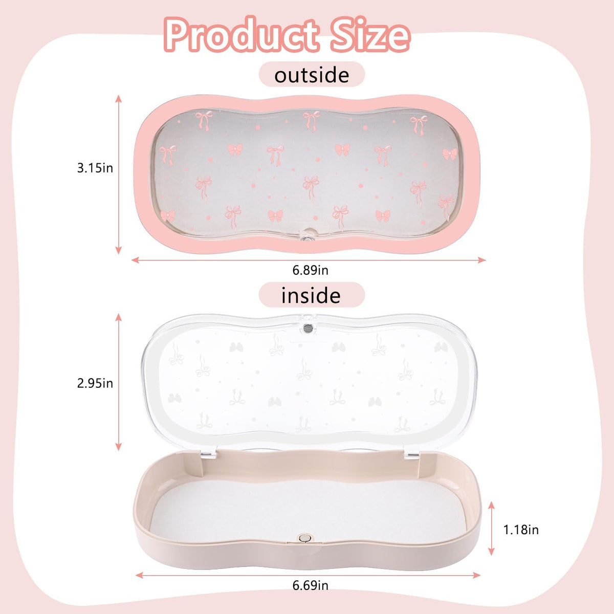 Glasses Case Hard Shell, Cute Bow Eyeglass Case, Clear Glasses Case for Women Girls Sunglasses Reading Glasses