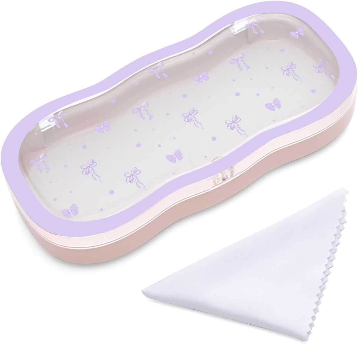 Glasses Case Hard Shell, Cute Bow Eyeglass Case, Clear Glasses Case for Women Girls Sunglasses Reading Glasses
