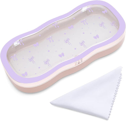 Glasses Case Hard Shell, Cute Bow Eyeglass Case, Clear Glasses Case for Women Girls Sunglasses Reading Glasses