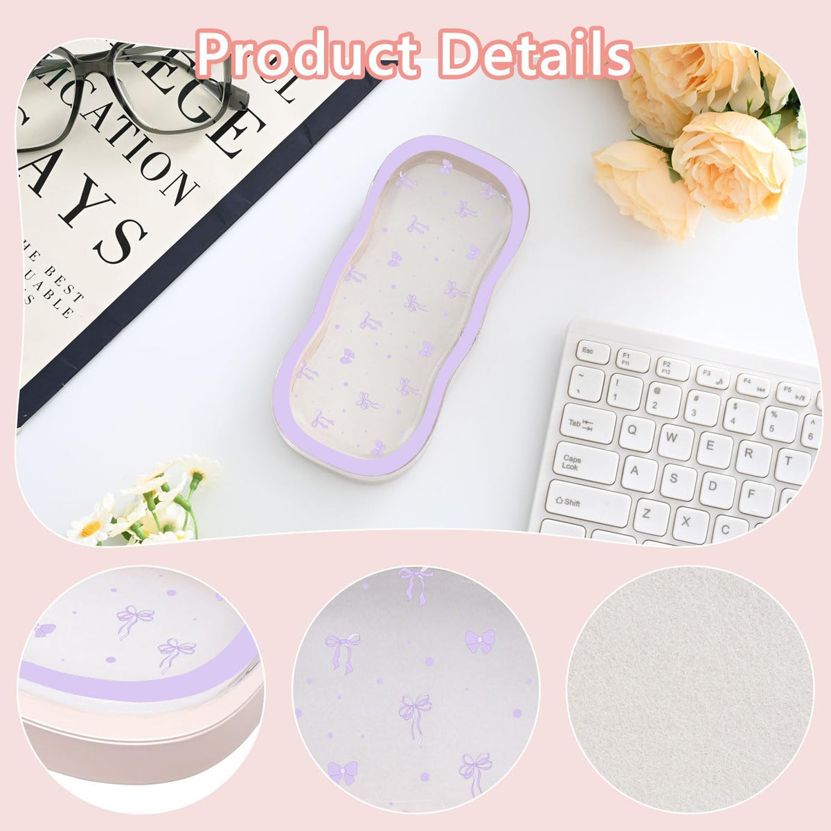 Glasses Case Hard Shell, Cute Bow Eyeglass Case, Clear Glasses Case for Women Girls Sunglasses Reading Glasses