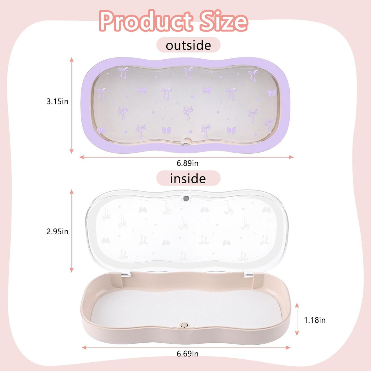 Glasses Case Hard Shell, Cute Bow Eyeglass Case, Clear Glasses Case for Women Girls Sunglasses Reading Glasses