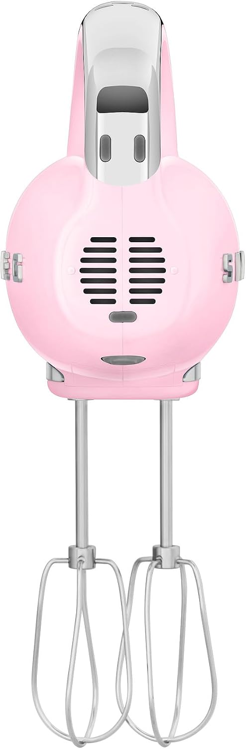 Pink 50's Retro Style Electric Hand Mixer with Set of Dough Hooks, Set of Beaters, and Set of Whisks