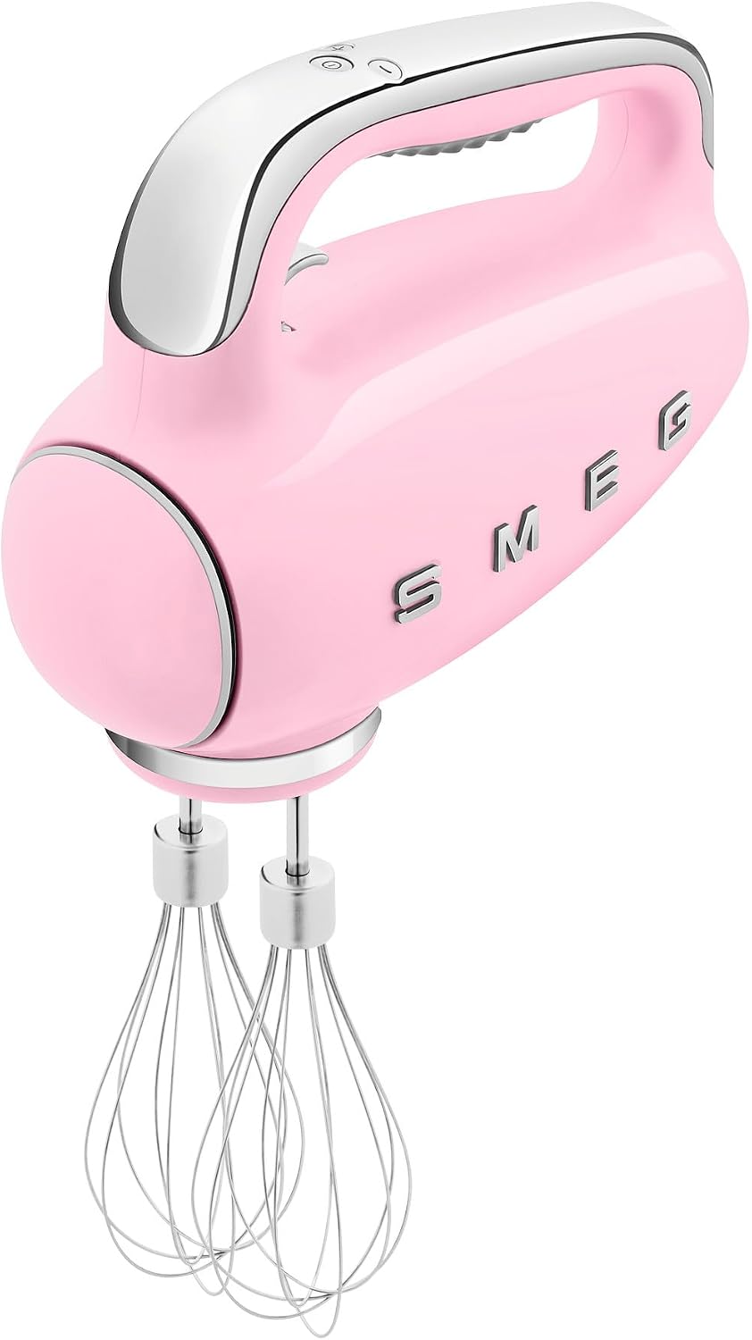Pink 50's Retro Style Electric Hand Mixer with Set of Dough Hooks, Set of Beaters, and Set of Whisks