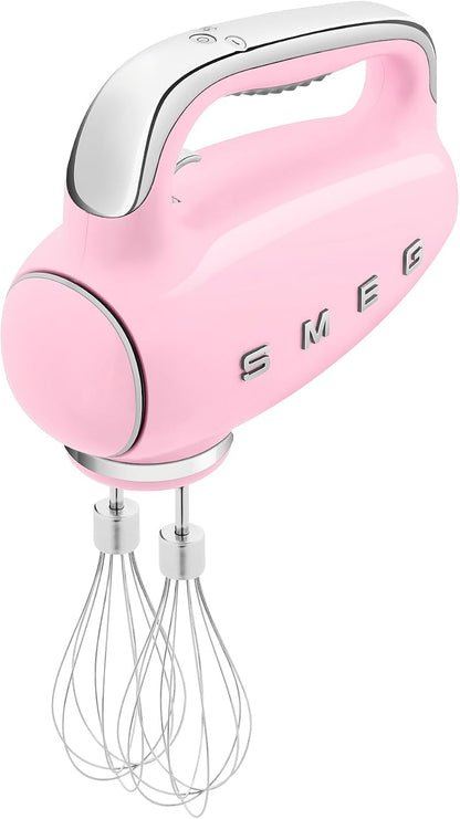 Pink 50's Retro Style Electric Hand Mixer with Set of Dough Hooks, Set of Beaters, and Set of Whisks