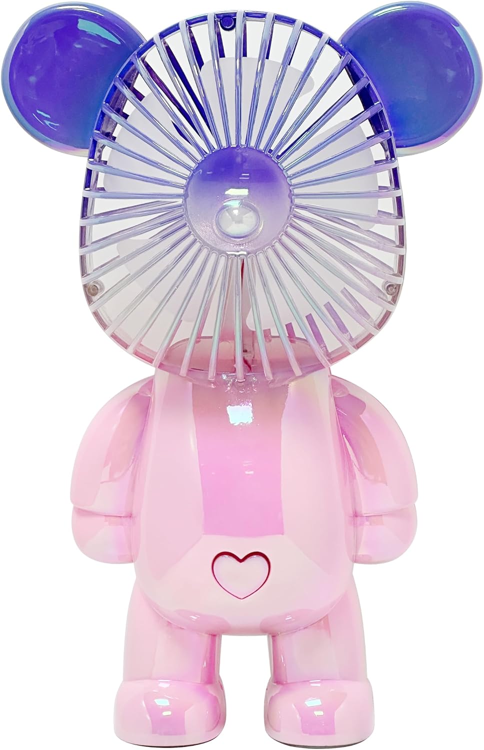 Rechargeable Bear Fan with 3 Speeds, 11 inches Tall, Jelly Pink, LED Light, USB Charging Port (Jelly Pink)
