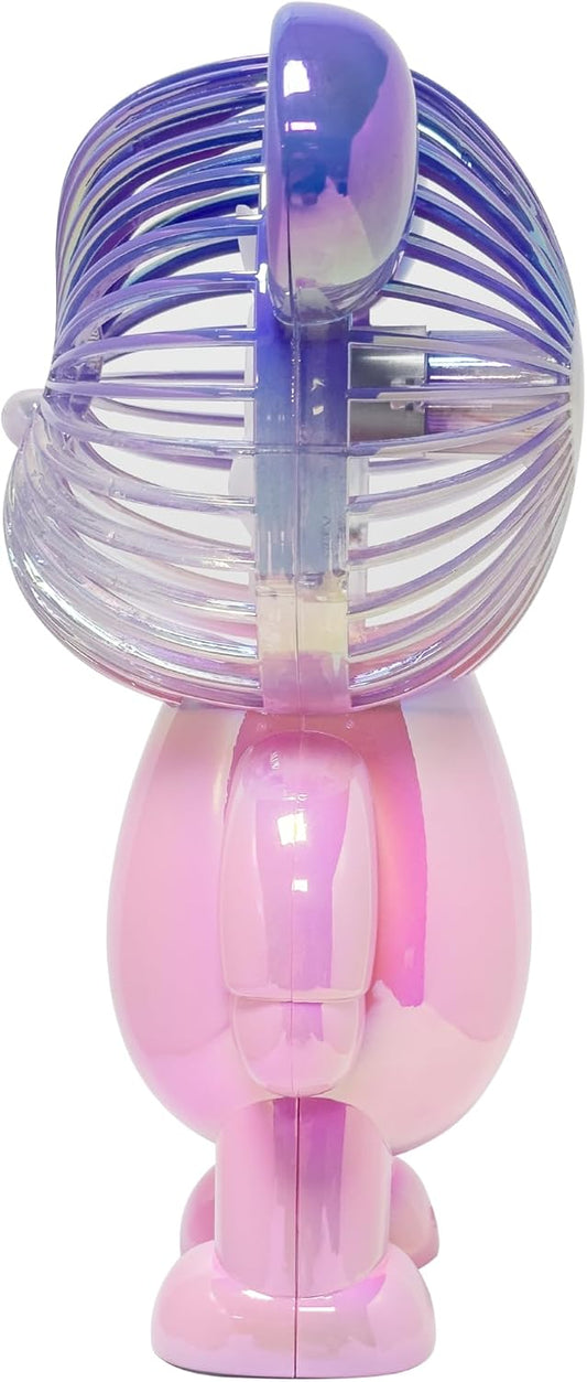Rechargeable Bear Fan with 3 Speeds, 11 inches Tall, Jelly Pink, LED Light, USB Charging Port (Jelly Pink)