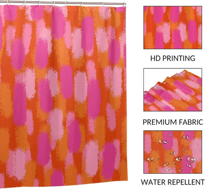 Pink Orange Paint Shower Curtain, Bathroom Abstract Decorative Shower Curtains Set with 12 Hooks, Waterproof Tub Bath Curtains for Girl Women Lovely Bath Accessories 72 x 72 in