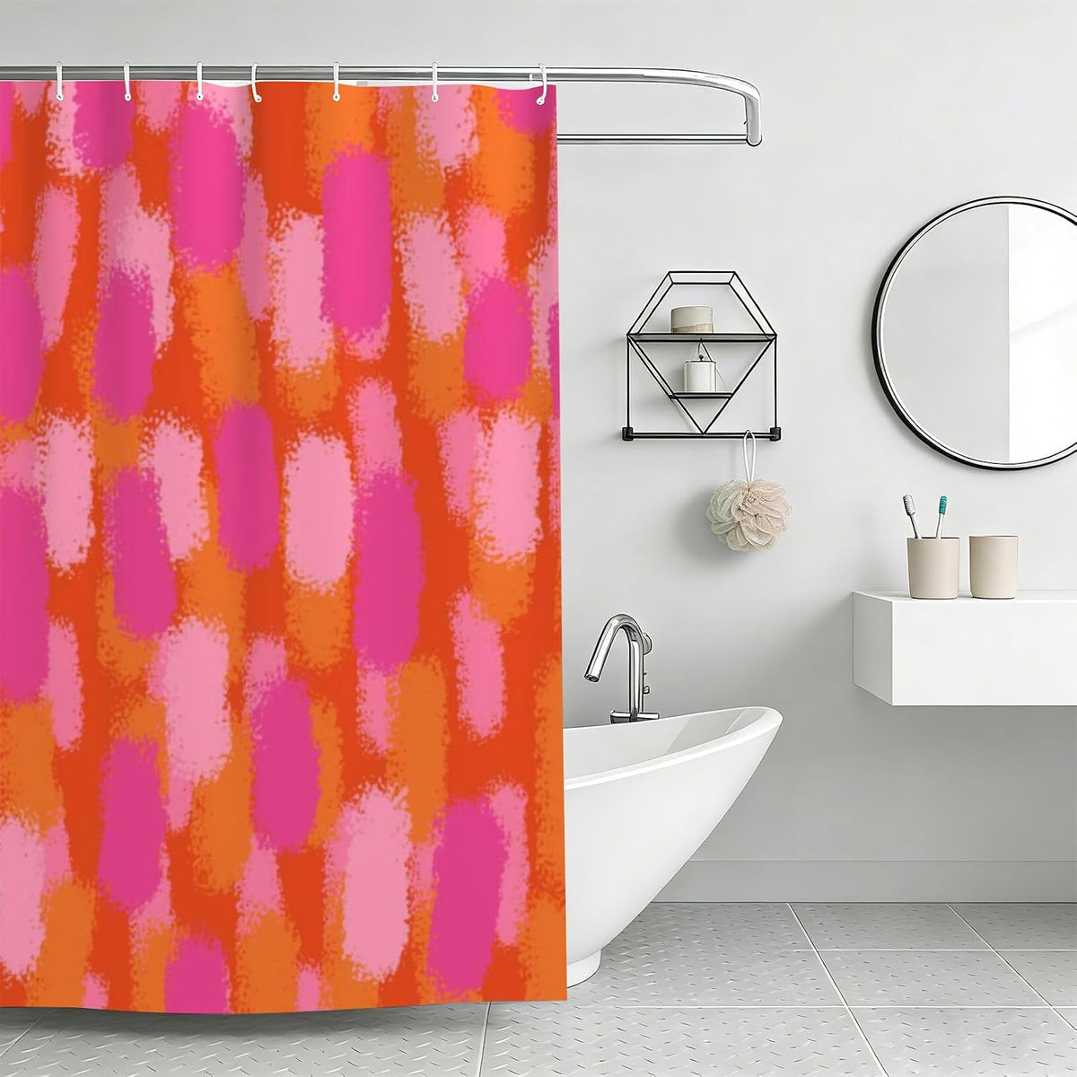 Pink Orange Paint Shower Curtain, Bathroom Abstract Decorative Shower Curtains Set with 12 Hooks, Waterproof Tub Bath Curtains for Girl Women Lovely Bath Accessories 72 x 72 in