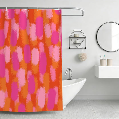 Pink Orange Paint Shower Curtain, Bathroom Abstract Decorative Shower Curtains Set with 12 Hooks, Waterproof Tub Bath Curtains for Girl Women Lovely Bath Accessories 72 x 72 in