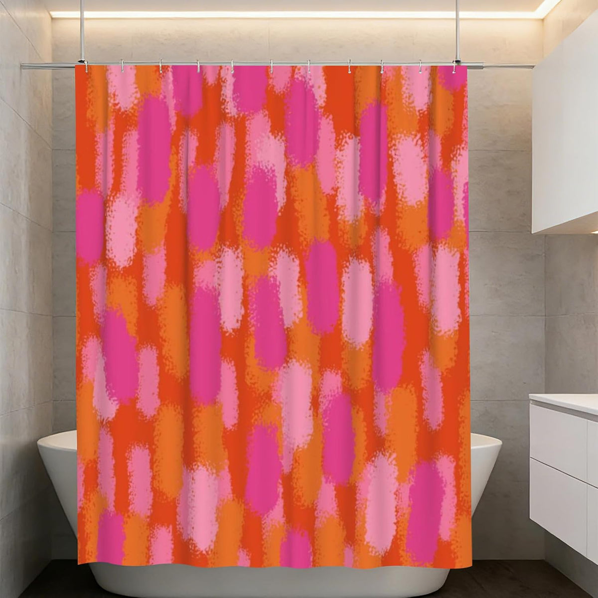 Pink Orange Paint Shower Curtain, Bathroom Abstract Decorative Shower Curtains Set with 12 Hooks, Waterproof Tub Bath Curtains for Girl Women Lovely Bath Accessories 72 x 72 in