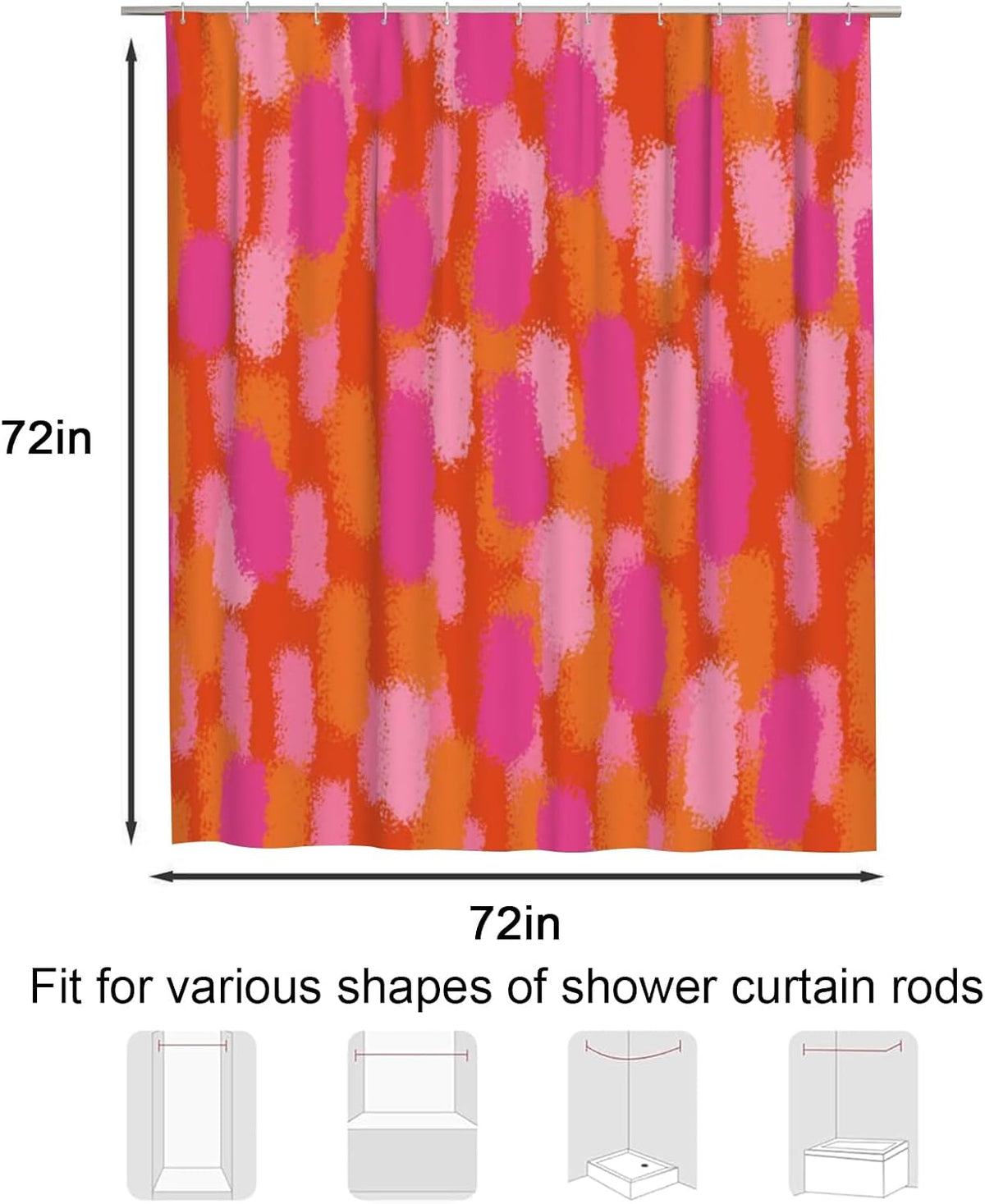 Pink Orange Paint Shower Curtain, Bathroom Abstract Decorative Shower Curtains Set with 12 Hooks, Waterproof Tub Bath Curtains for Girl Women Lovely Bath Accessories 72 x 72 in