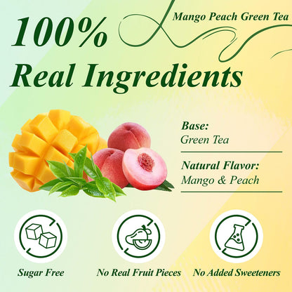 Mango Peach Green Tea Bags 100ct, Caffeinated Fruity Flavored Tea