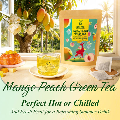 Mango Peach Green Tea Bags 100ct, Caffeinated Fruity Flavored Tea