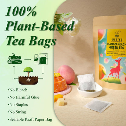 Mango Peach Green Tea Bags 100ct, Caffeinated Fruity Flavored Tea