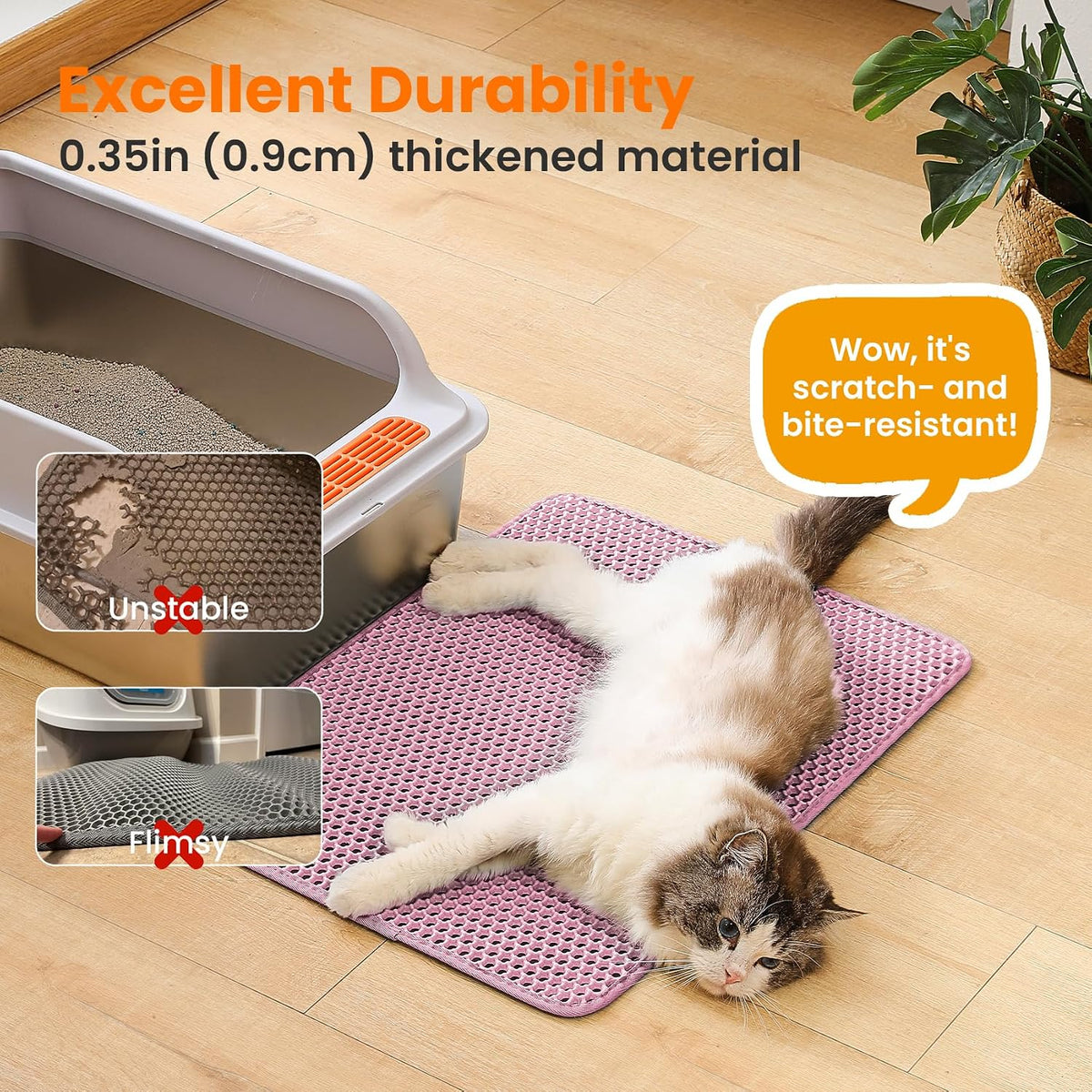 Cat Litter Mat, Double Layer Honeycomb Litter Box Mat