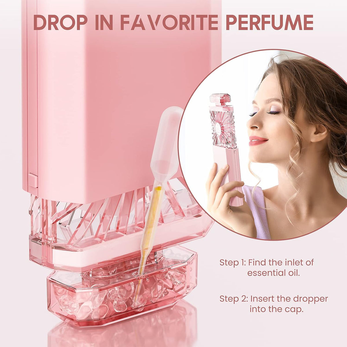 Handheld Mini Personal Fan with Fragrance Discs, Quiet Retractable, Cooling Portable Rechargeable 3 Speeds Mode Lady Small Fan for Desk Travel Makeup(Pink),Best Gifts for Women