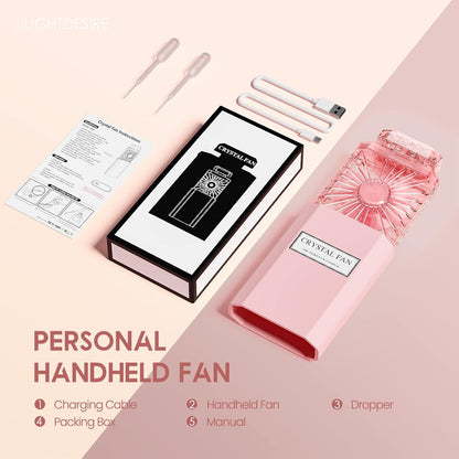 Handheld Mini Personal Fan with Fragrance Discs, Quiet Retractable, Cooling Portable Rechargeable 3 Speeds Mode Lady Small Fan for Desk Travel Makeup(Pink),Best Gifts for Women