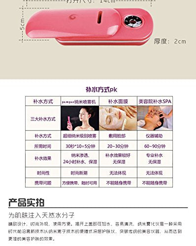 HiiBabyPortable Nano Face Steam Moist Spray Facial Moisturizing Mist Atomization Mister Skin Care Beauty Apparatus Watermelon (Pink)