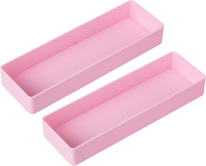 2 Pcs Pink Large Rectangular Desk Organizer Set, Half Accessory Tray, Plastic Tabletop Organizer for Office, Home, or Study, Dimensions: 9.45 x 2.95 x 1.38 Inches