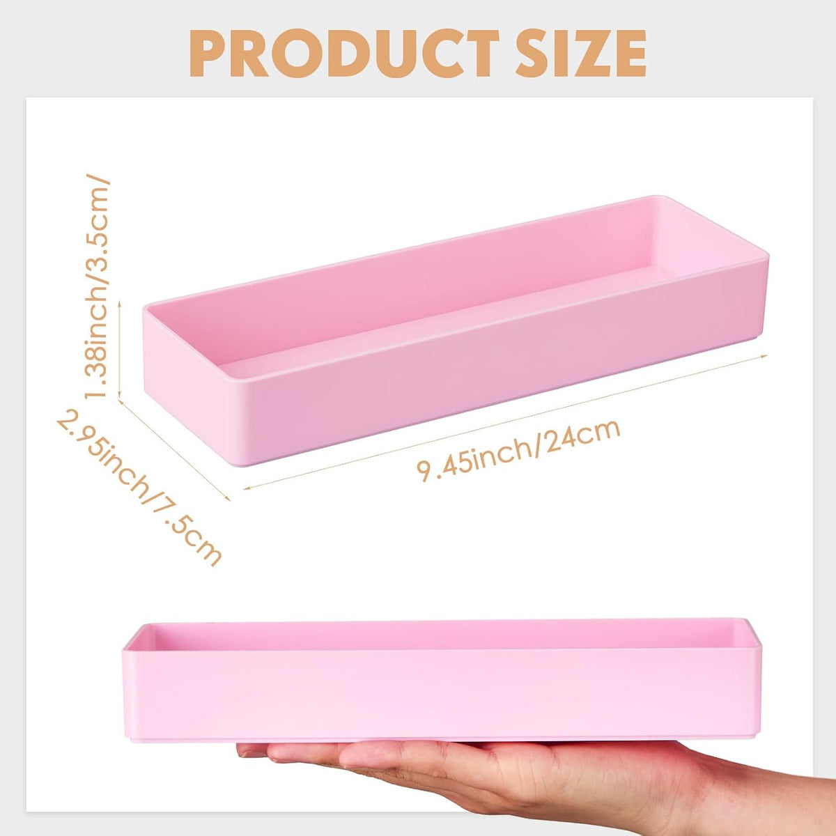 2 Pcs Pink Large Rectangular Desk Organizer Set, Half Accessory Tray, Plastic Tabletop Organizer for Office, Home, or Study, Dimensions: 9.45 x 2.95 x 1.38 Inches