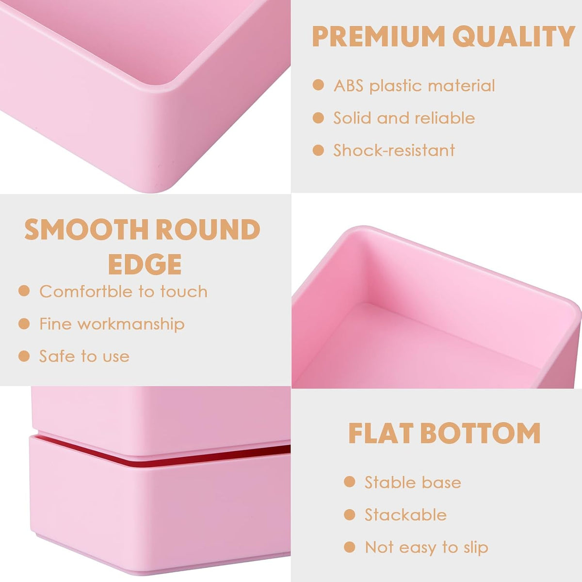 2 Pcs Pink Large Rectangular Desk Organizer Set, Half Accessory Tray, Plastic Tabletop Organizer for Office, Home, or Study, Dimensions: 9.45 x 2.95 x 1.38 Inches