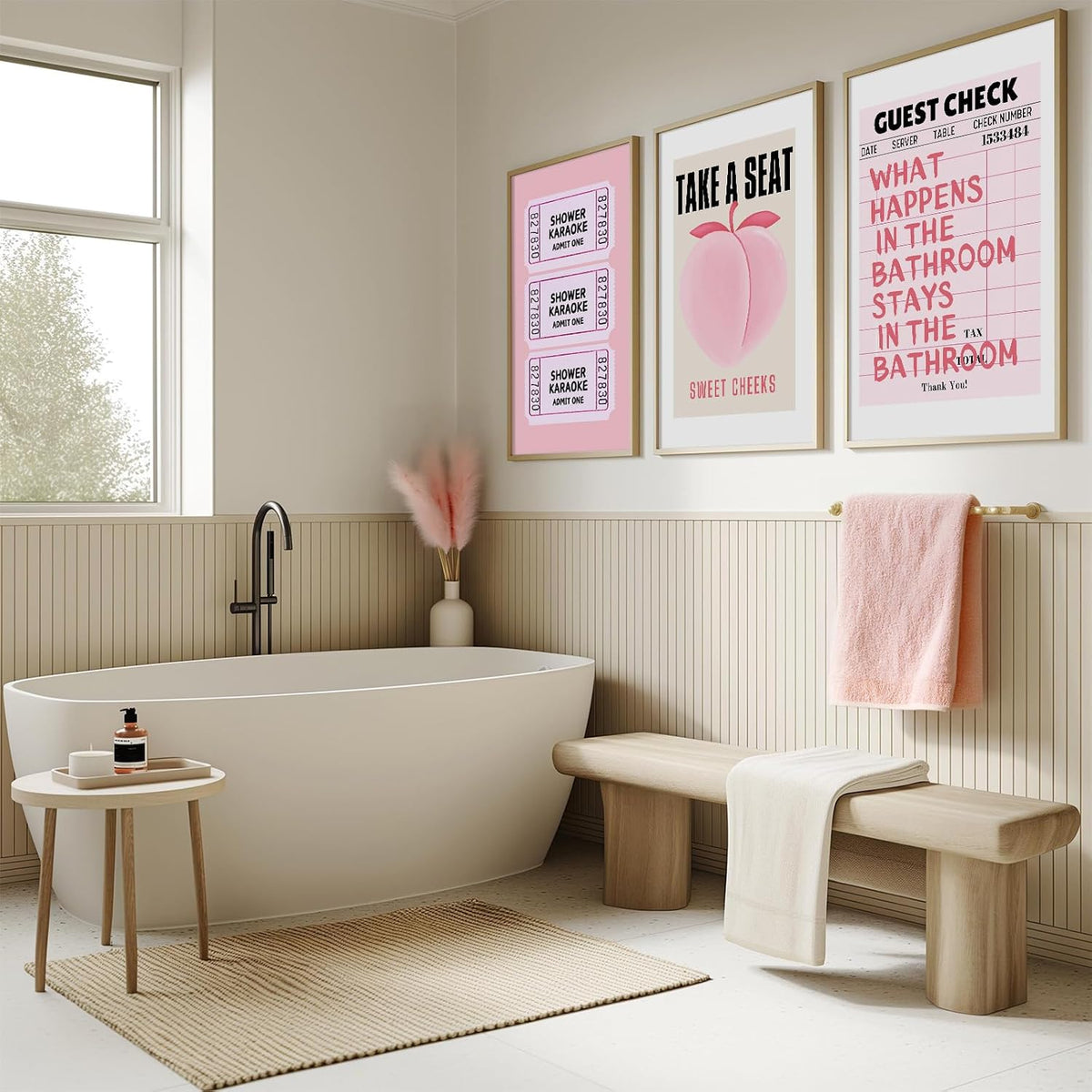 Funny Pink Bathroom Wall Art Set of 3 Take a Seat Sweet Cheeks Poster Peach Bathroom Wall Decor Retro Guest Room Prints Girly Aesthetic Preppy Fruit Restroom Pictures 12x16 Inch Unframed
