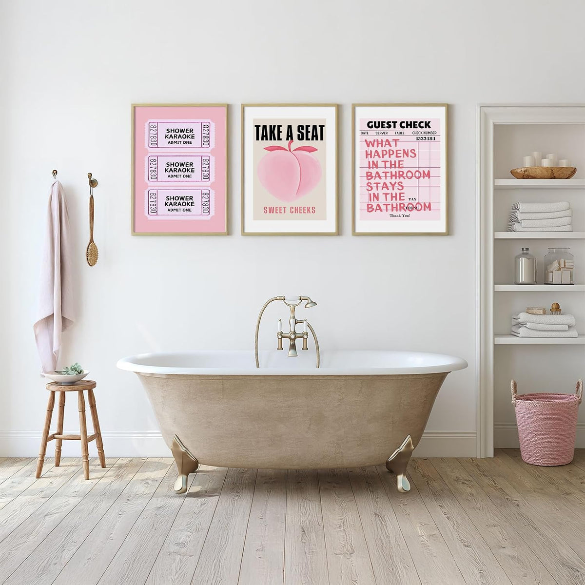 Funny Pink Bathroom Wall Art Set of 3 Take a Seat Sweet Cheeks Poster Peach Bathroom Wall Decor Retro Guest Room Prints Girly Aesthetic Preppy Fruit Restroom Pictures 12x16 Inch Unframed