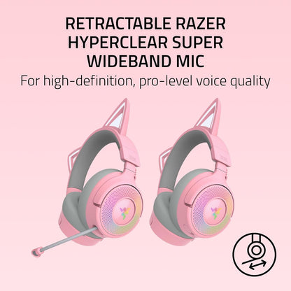 Kraken Kitty V3 Pro Wireless RGB Gaming Headset, Pink