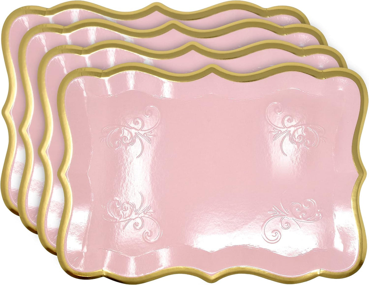 10 Pink Dessert Trays with Gold Foil Border, 9 x 13 Inch