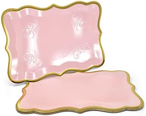10 Pink Dessert Trays with Gold Foil Border, 9 x 13 Inch