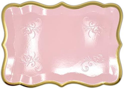 10 Pink Dessert Trays with Gold Foil Border, 9 x 13 Inch